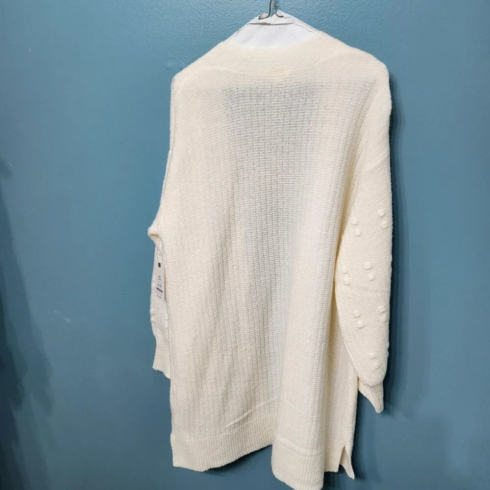 Terra Sky Popcorn Stitch Open Duster, Cream,  NWT - Picture 4 of 12